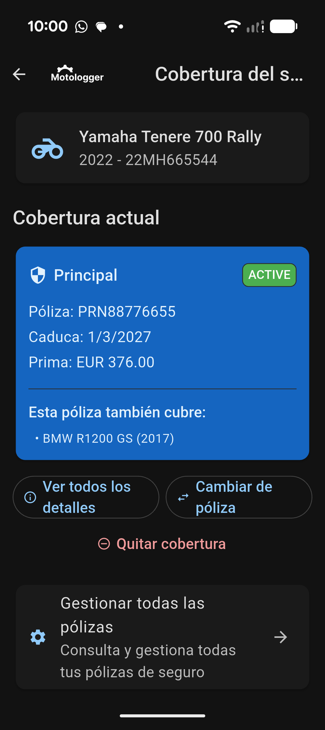 Control de seguro e ITV en MotoLogger