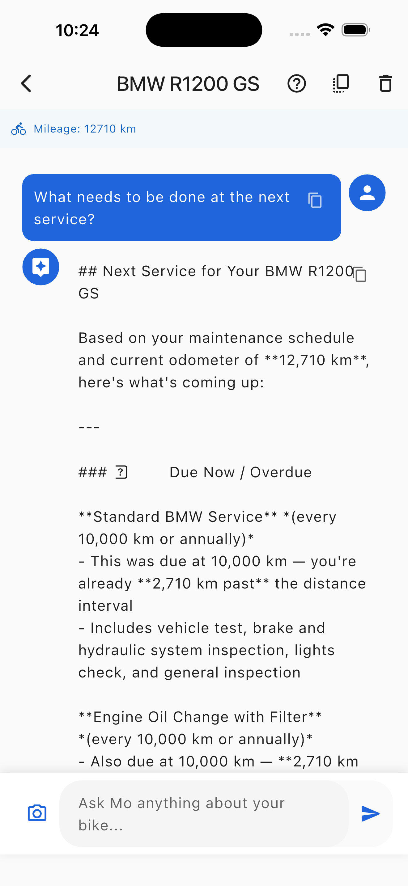 Chat with Mo the AI motorcycle assistant