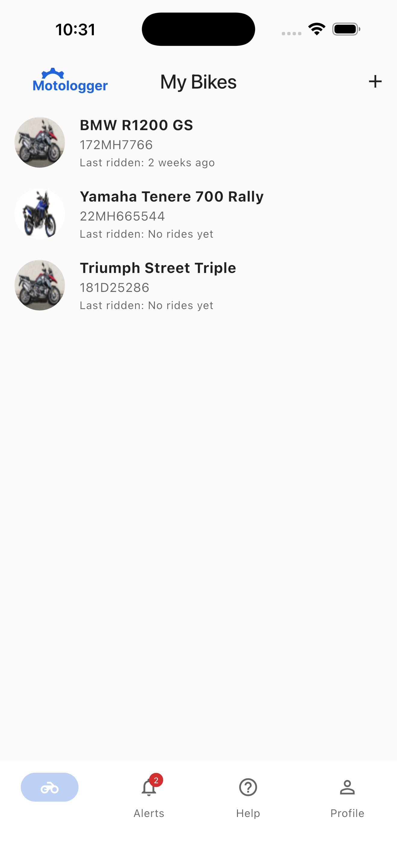 MotoLogger multi-bike garage management